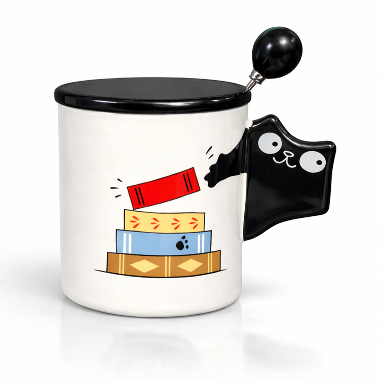 ماگ طرح گربه و کتاب